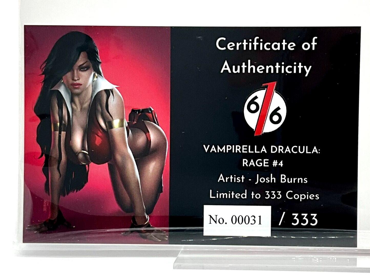 VAMPIRELLA DRACULA RAGE #4 JOSH BURNS VIRGIN LIMITED EDITION #31/333 COA