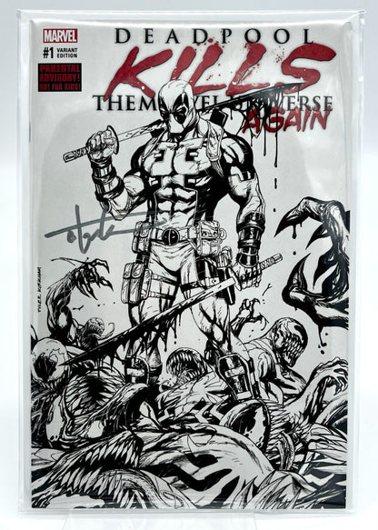 Deadpool Kills the Marvel Universe Again Tyler Kirkham Black White Signed COA