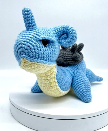 Lapras Pokemon Knitted Crochet Amigurumi Stuffed Animal Plushie Collectible