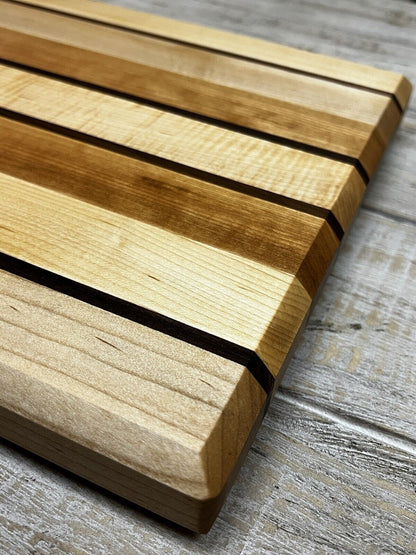 MAPLE WALNUT OAK PREMIUM CUTTING BOARD BUTCHERS BLOCK PINSTRIPE HARDWOOD