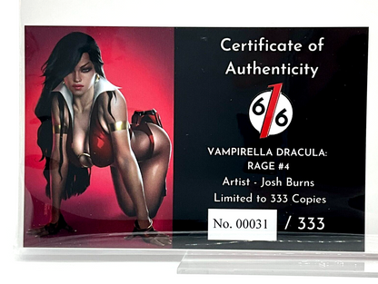 VAMPIRELLA DRACULA  RAGE #4 JOSH BURNS VIRGIN LIMITED EDITION #31/333 COA