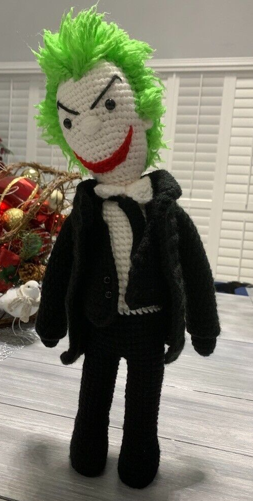 THE JOKER HANDMADE KNITTED AMIGURUMI CROCHET BATMAN COLLECTIBLE TOY DC COMICS