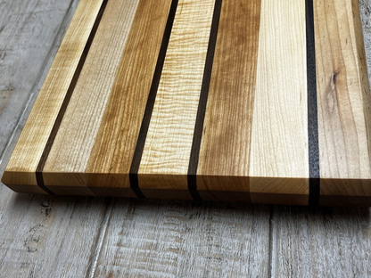 MAPLE WALNUT OAK PREMIUM CUTTING BOARD BUTCHERS BLOCK PINSTRIPE HARDWOOD
