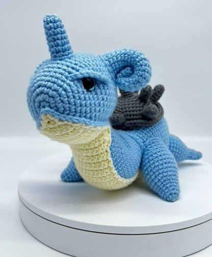 Lapras Pokemon Knitted Crochet Amigurumi Stuffed Animal Plushie Collectible